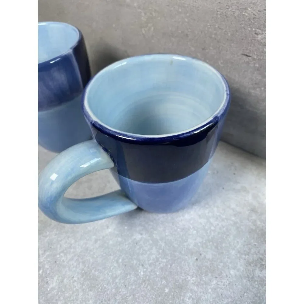 Crate & Barrel Ceramic Blue Gradient Coffee Mugs Set Of Two Kitchenware